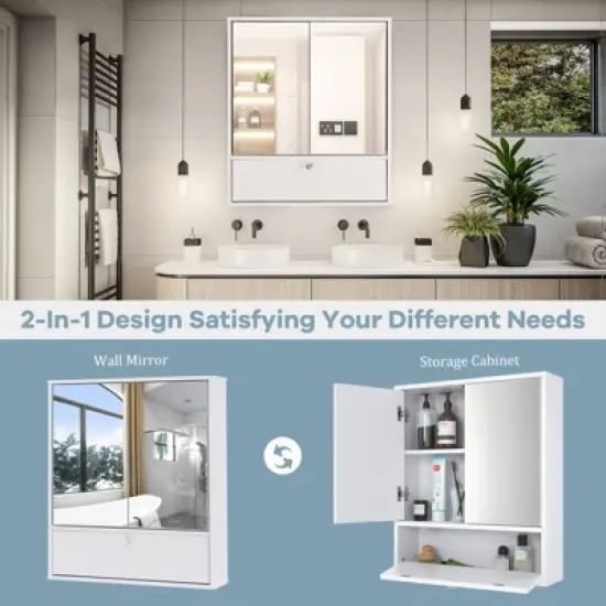Costway Bathroom Cabinet Medicine Cabinet Double Mirror Door Wall Mount Storage Wood Shelf White image {5}