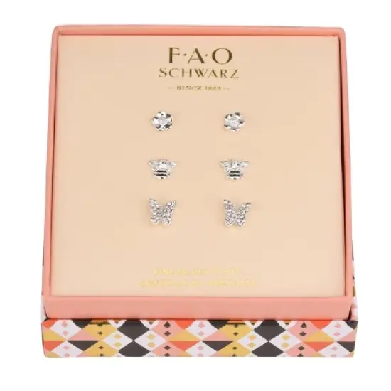 FAO Schwarz Silver Tone Butterfly and Bee Trio Earring Set image {1}