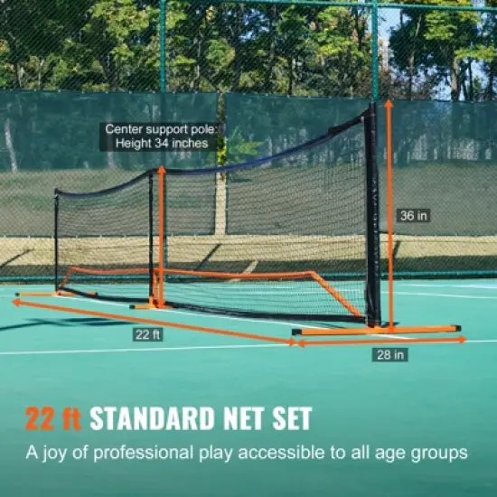 VEVOR Pickleball Net Set, 22FT Regulation Size Portable Pickleball System with Carrying Bag & Balls & Paddles, Metal Frame & Strong PE Net image {2}
