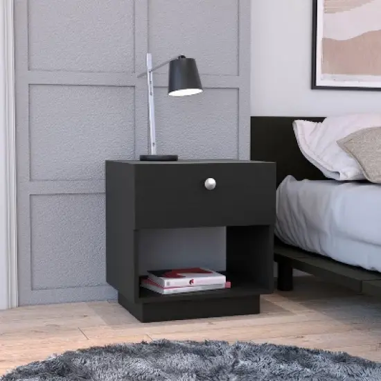 Sapphtopaz Modern Night Stand with Open Storage Shelf & 1 Drawer Space-Saving Wood Side Table 2-Tier Small Nightstand for Bedroom,Living Room image {1}