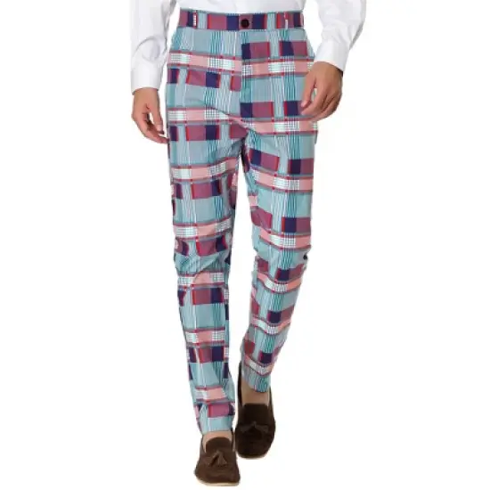 Lars Amadeus Men's Plaid Flat Front Printed Business Dress Pants image {8}