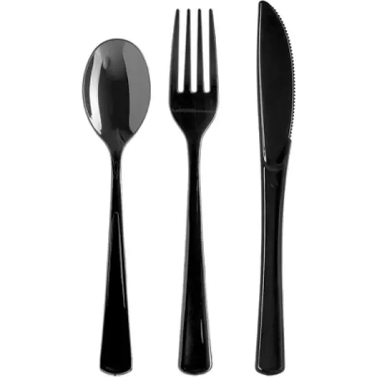 Exquisite Solid Color Plastic Utensil Cutlery Set Forks Spoons Knives- 150 Pack image {25}