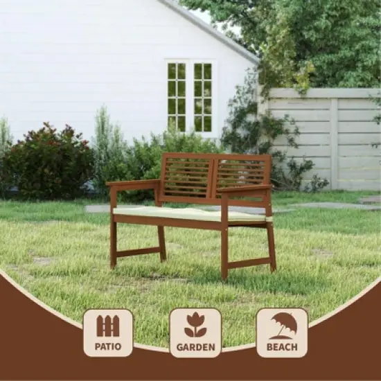HOMLUX Outdoor 2-Seat Garden Bench Porch Chair with Removable Cushion, Weatherproof image {6}