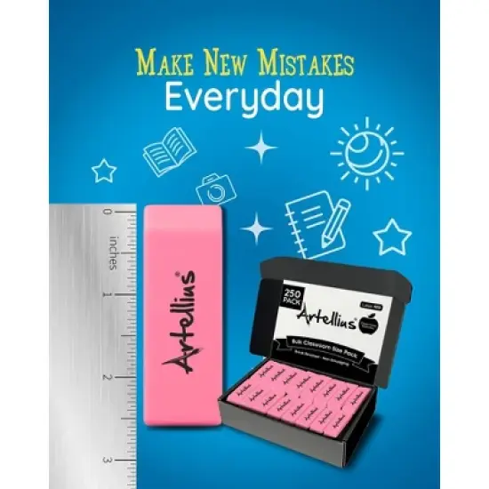 Artellius Pink Erasers Pack of 250 - Large Size, Latex & Smudge Free - Bulk School Supplies for Classrooms, Teachers, Homeschool image {4}
