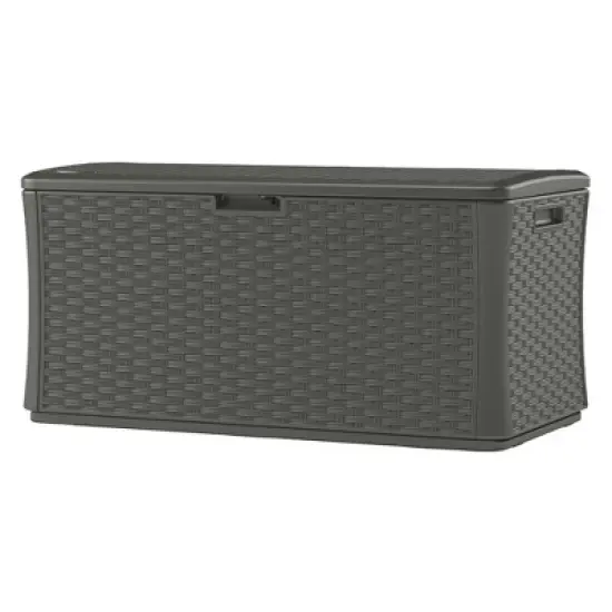 Suncast BMDB12000ST 134-Gallon Extra Large All-Weather UV-Resistant Wicker Pattern Deck Box with Lockable Lid for Garden, Garage, or Patio, Stoney image {1}