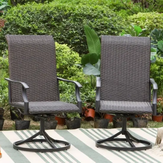 Patio Conversation Set with 360 Wicker Swivel Chairs & Side Table - Captiva Designs image {5}
