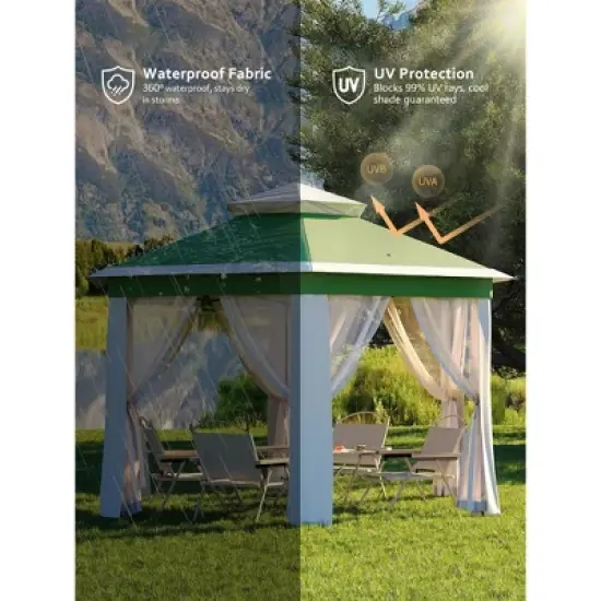 13x13FT Pop Up Gazebo Screen Tent with 6 Sided Sun Shelter and Mesh Mosquito Netting, Hexagonal Instant Canopy Tent for Outdoor Patio image {3}