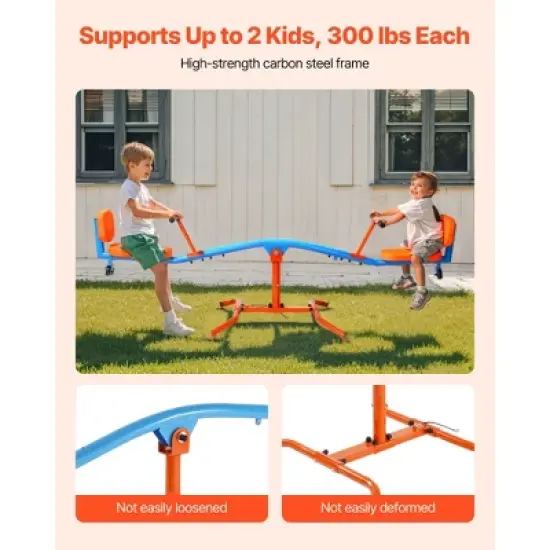 VEVOR Kids Seesaw, 300 lbs Load Capacity, Sit and Spin Teeter Totter, Swiveling 360 Degrees Rotating for Children Aged 3+, Orange&Blue image {4}