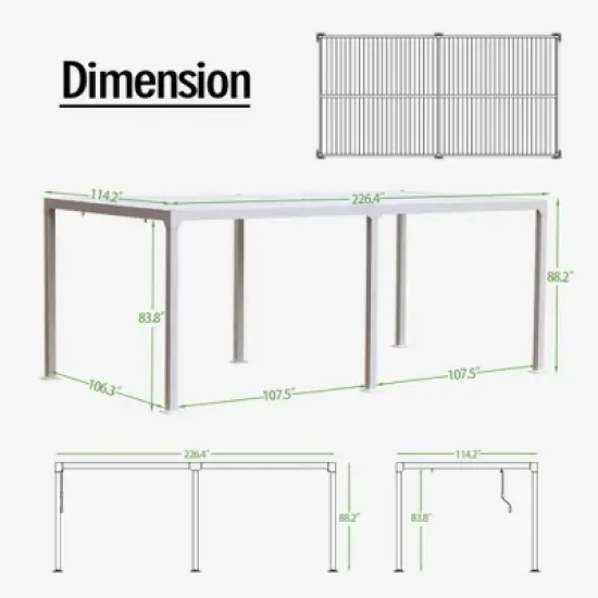 Aoodor Aluminum Pergola Rainproof Gazebo Patio Sun Shade Shelter with Adjustable Roof-White image {7}