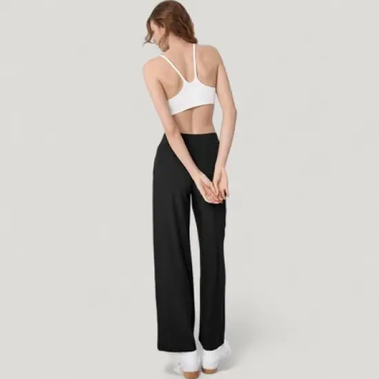 Anna-Kaci Active Women's High Waist Wide Leg Pants with Drawstring Waist and Front Pockets image {3}