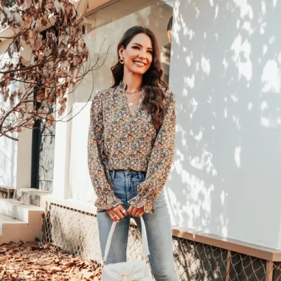 Women's Ditsy Floral Split Neck Top - Cupshe image {4}