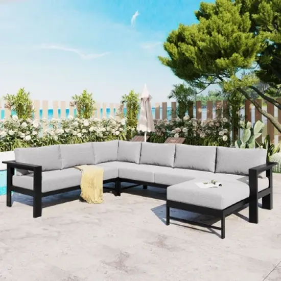 4-Piece Outdoor Patio Conversation Set With Cushions, Metal Modular Sofa Set 4W - ModernLuxe image {13}