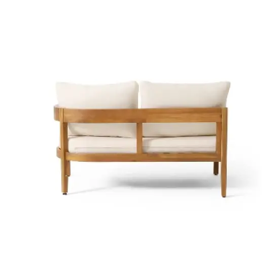 Christopher Knight Home 4pc Brooklyn Teak Outdoor Sectional Chat Set with Cushions Beige image {7}