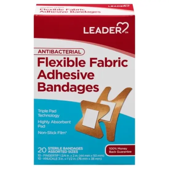 Leader Antibacterial Flexible Fabric Adhesive Bandages 20 ea image {1}