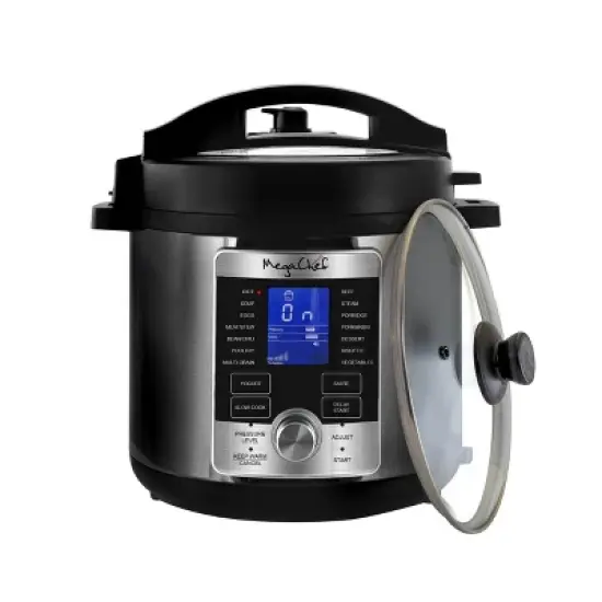 MegaChef 6 Quart Stainless Steel Electric Digital Pressure Cooker with Lid: Programmable, Cool Touch, Dishwasher-Safe image {5}