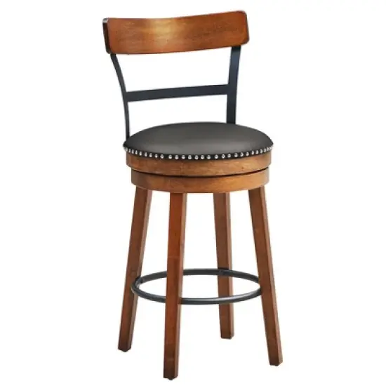 Costway Set of 2/4 BarStool 25.5'' Swivel Counter Height Dining Chair with Rubber Wood Legs image {4}