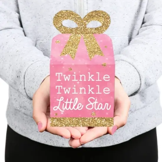 Big Dot of Happiness Pink Twinkle Twinkle Little Star - Square Favor Gift Boxes - Baby Shower or Birthday Party Bow Boxes - Set of 12 image {6}
