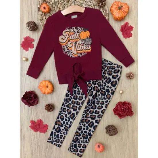 Girls Fall Vibes Leopard Legging Set - Mia Belle Girls image {3}
