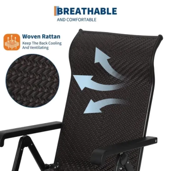 Outdoor Folding Rattan Lounge Chair, Adjustable Recliner Chair with High Backrest and Reversible Footrest, Portable for Patio Garden Pool, Brown image {5}