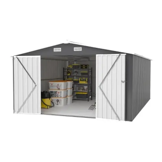 Campcraft 10x14 FT Dark Gray Outdoor Metal Storage Shed with 3 Lockable Doors,4 Vents, Utility Tool Shed for Backyard, Patio, Lawn-Cuddlewood image {5}