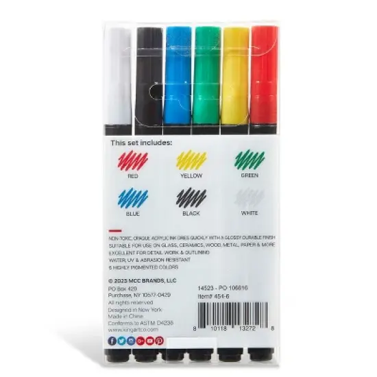 KINGART Acrylic Paint Pens Extra Fine 6 Primary Colors image {5}
