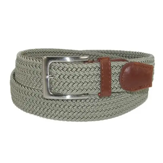 CTM Men's Elastic Braided Stretch Belt with Silver Buckle and Tan Tabs image {7}