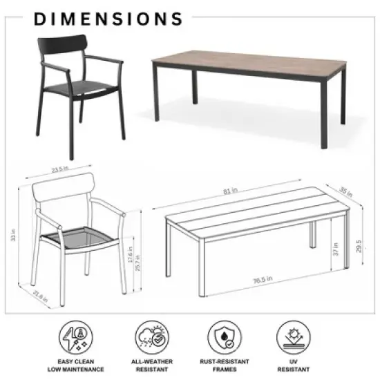 Amazonia Axe 7pc Aluminum Rectangular Patio Dining Set Black image {7}