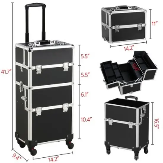 Yaheetech Rolling Aluminum 3 in 1 Makeup Case Trolley Makeup Beauty Box Case image {1}