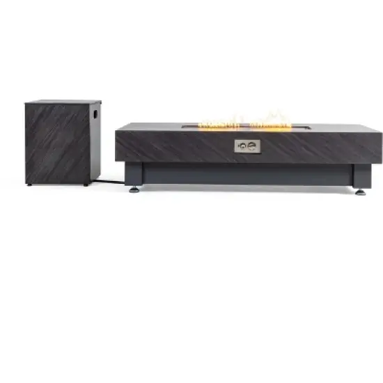 60-Inch Outdoor Gas Fire Pit Table, Modern Stone Design with Rain Cover image {1}