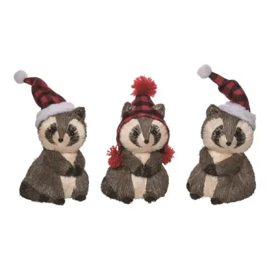 Transpac Foam Playful Raccoon Decor Set of 3 Christmas Home Decorations Polyester Decorative Objects image {1}