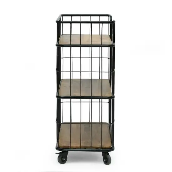 Colwill Modern Industrial Handcrafted Mango Wood Kitchen Cart with Wheels Natural/Black - Christopher Knight Home image {2}