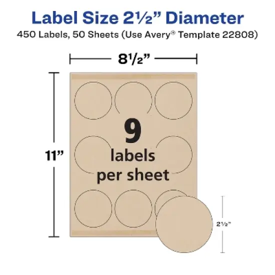 Avery Kraft Brown Round Labels, 2.5" Diameter, 2-Pack, 450ct (5639) image {3}