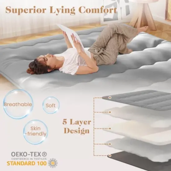 Costway Twin/Full/Queen/King Futon Mattress Japanese Floor Pad Washable Cover Carry Bag Grey image {6}