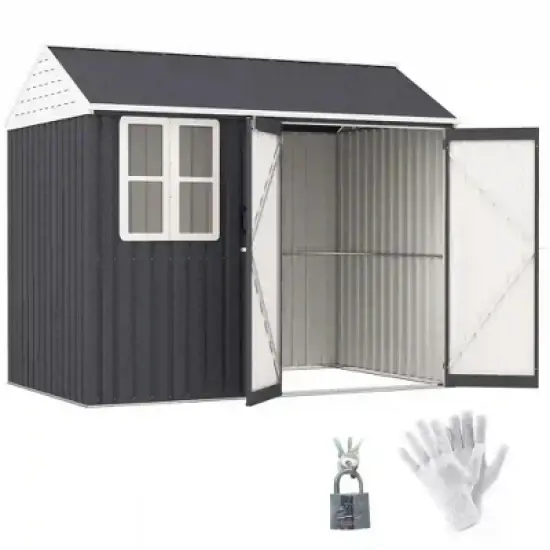 Resenkos Storage Garden Shed,Garden Sheds,8' x 6' Metal Garden Storage Shed w/ Doors, Window and Air Vents, Dark Gray image {7}