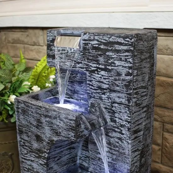 Sunnydaze 32"H Electric Polyresin Cascading Tower Tiered Outdoor Water Fountain with LED Lights image {9}