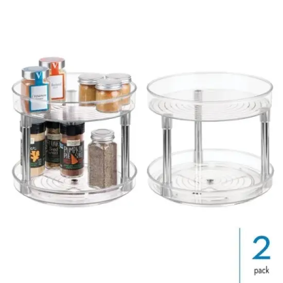 iDesign 9-Inch Plastic 2-Tier Lazy Susan - Set of 2 - Clear/Chrome image {1}