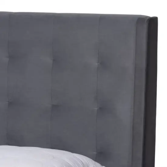 Gothard Velvet Fabric Upholstered and Wood Platform Bed - Baxton Studio image {4}