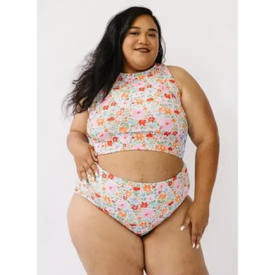 Lime Ricki Women's Painted Floral Cross-Back Crop Top image {4}