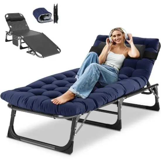 DoCred Heavy Duty 5-Position Folding Chaise Lounge Chair with Pad for Outdoor Sunbathing, Pool, Beach & Patio image {9}