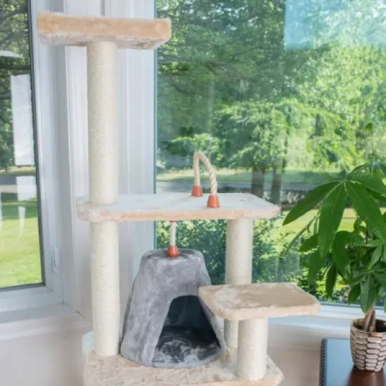Armarkat 65" Real Wood Cat Tree With Sisal Rope, Hammock, soft-side playhouse A6501 image {3}