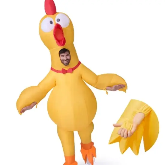 Joyfy Adults Halloween Inflatable Yellow Costumes Suit, Rubber Chicken Blow-up Full Body Costumes with Squeakers for Cosplay Party (65-71inches） image {2}