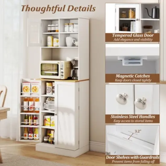 Tangkula Kitchen Pantry Cabinet w/Microwave Shelf 8 Door Shelves & 5 Adjustable Shelves image {7}