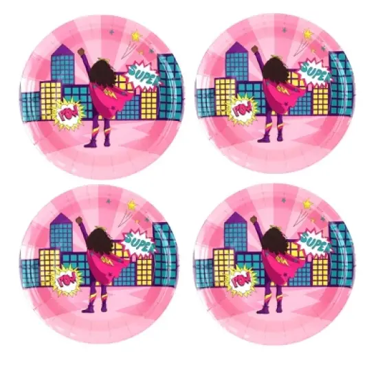 Anna + Pookie 7" Pink Super Hero Paper Party Plates 8 Ct. image {2}
