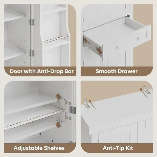 Bestier 72" Tall Kitchen Pantry Storage Cabinet with Doors and Shelves, Food Pantry Cabinet with Motion Sensor Light, White image {6}