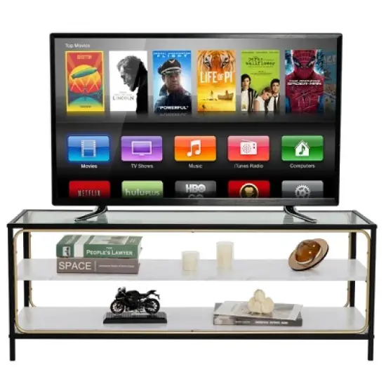 Costway 3-Tier TV Stand Entertainment Center for TV's up to 50'' w/ Tempered Glass Top image {8}
