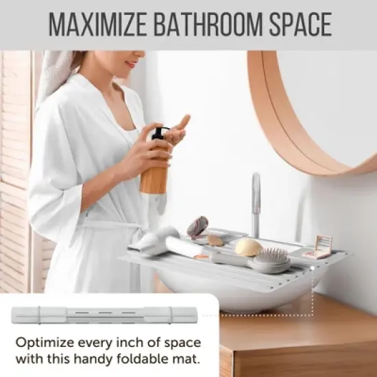 Maplefield Bathroom Foldable Sink Cover - Heat Resistant Silicone Mat & Makeup Mat - Bathroom Space Saver Sink Cover (Gray) image {1}