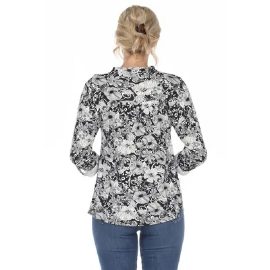 Women's Pleated Casual Floral Blouse - White Mark image {2}