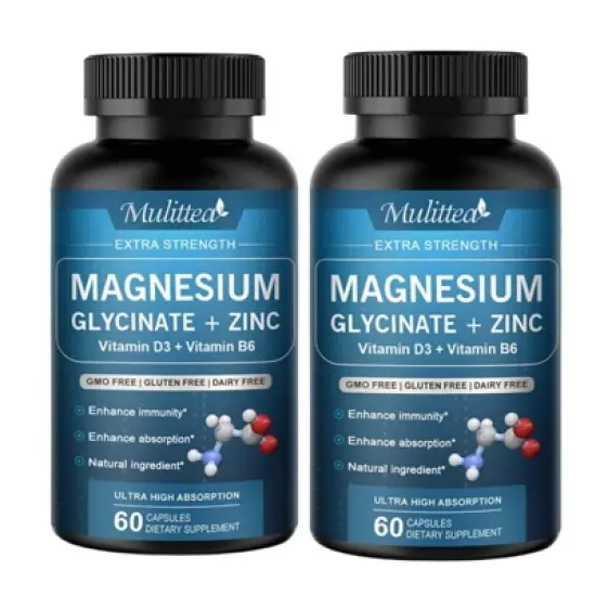 Mulittea (2 Pack) Magnesium Glycinate 500mg with Zinc, Vitamin D3+ Vitamin B6, Enhance Immunity, 120 Capsules (Gluten Free & Non-GMO) image {7}