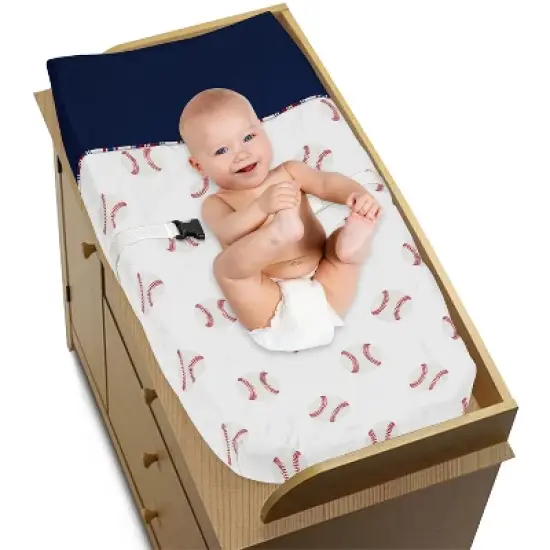 Sweet Jojo Designs Boy Changing Pad Cover Baseball Patch Red White and Blue image {2}