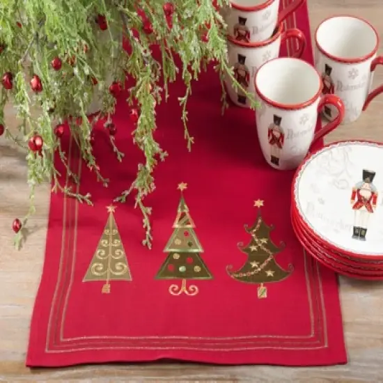 Saro Lifestyle Embroidered Christmas Tree Design Table Runner image {2}